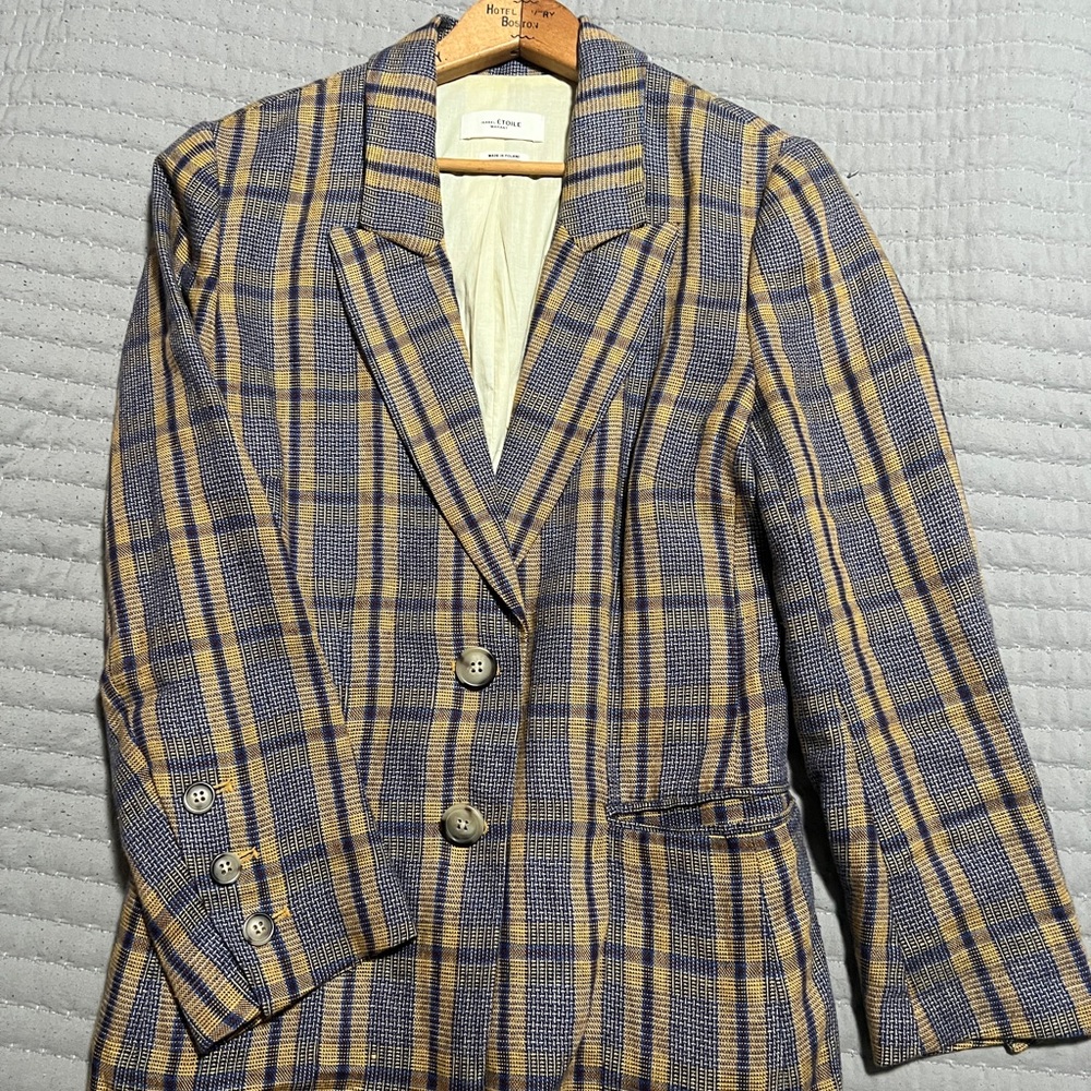 Plaid Blazer in Blue and Tan
